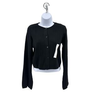 Wild Fable Black Ribbed Cardigan Sweater Womens Small Button Front Bell Sleeve